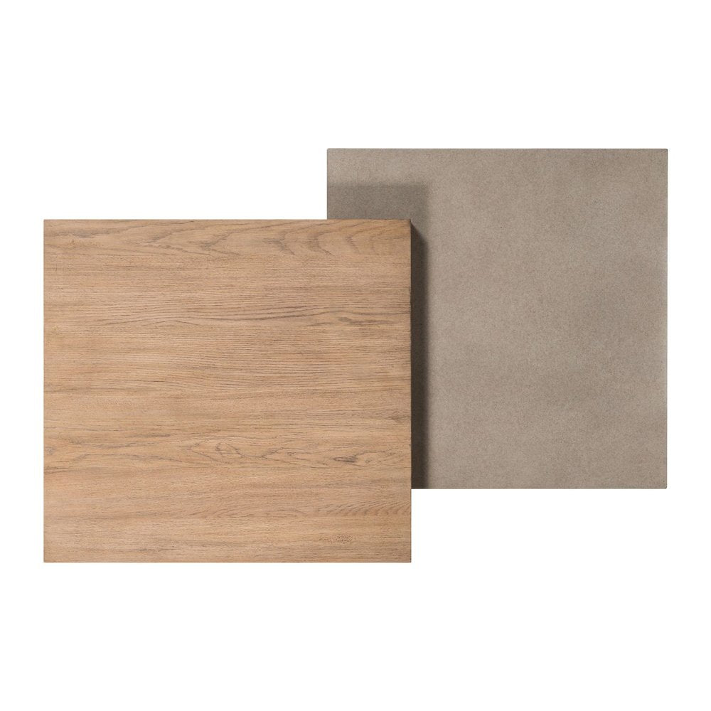 Living Room Cocktail Table  Unique Block Design - Oak Wood & Faux Concrete