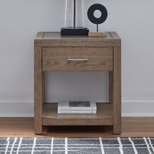 Living Room End Table  with Storage Drawer - Brown Oak Wood & Faux Concrete Top