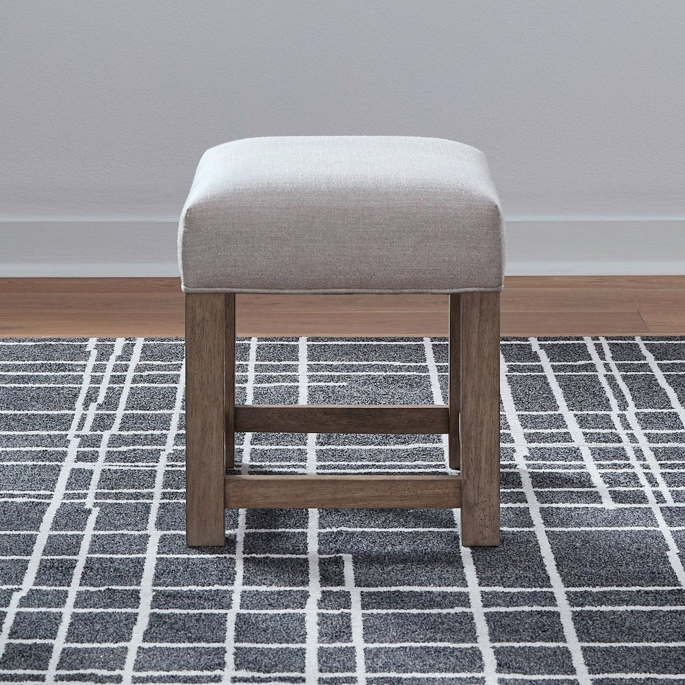 Corso Upholstered Console Stool 19" Height  - Oak Wood & Taupe Linen