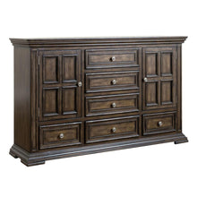 Big Valley 2 Door 6 Drawer Dresser in Brownstone w/ Heavy Distressing