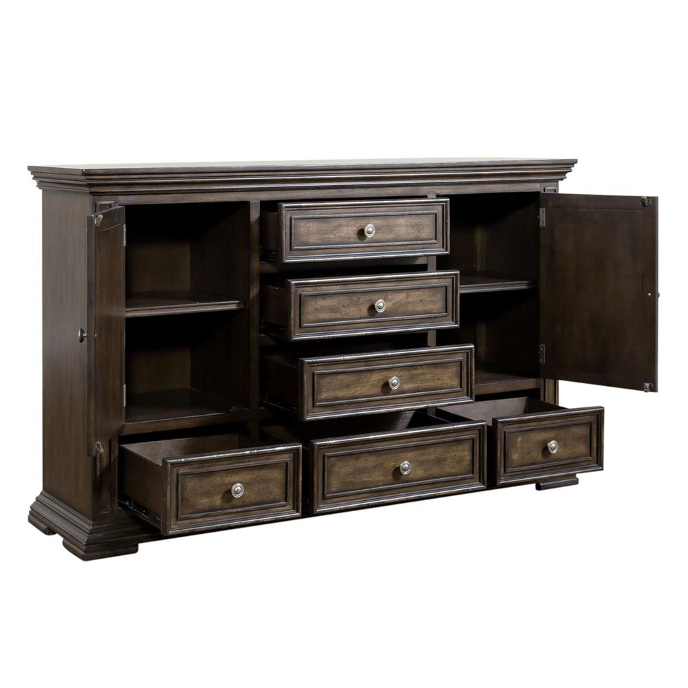 Big Valley 2 Door 6 Drawer Dresser in Brownstone w/ Heavy Distressing