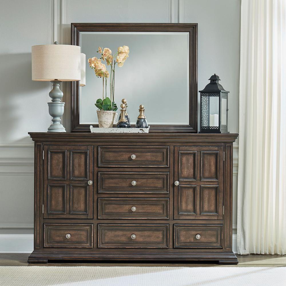 Big Valley Dresser & Mirror in Brownstone w/ Heavy Distressing