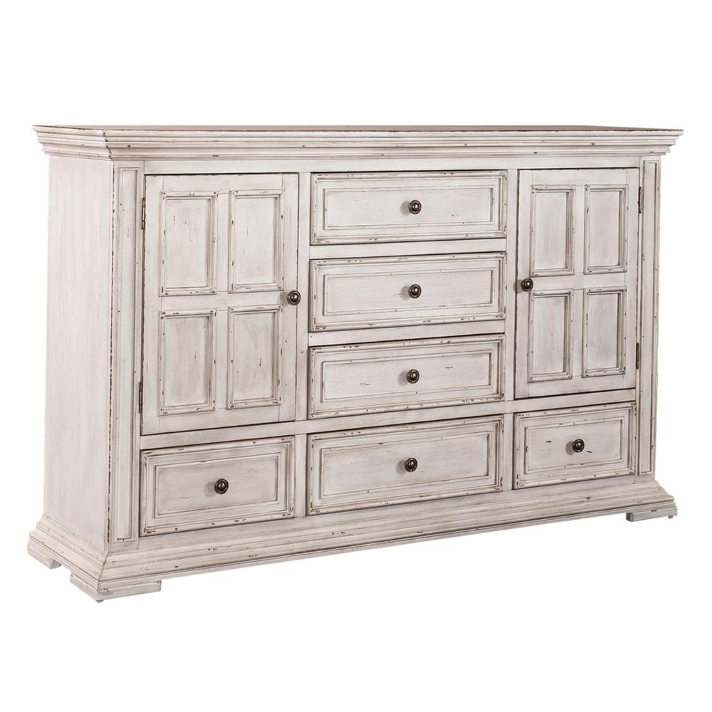 Big Valley 2 Door 6 Drawer Dresser in Whitestone w/ Heavy Distressing