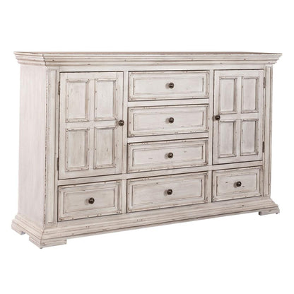 Big Valley 2 Door 6 Drawer Dresser in Whitestone w/ Heavy Distressing