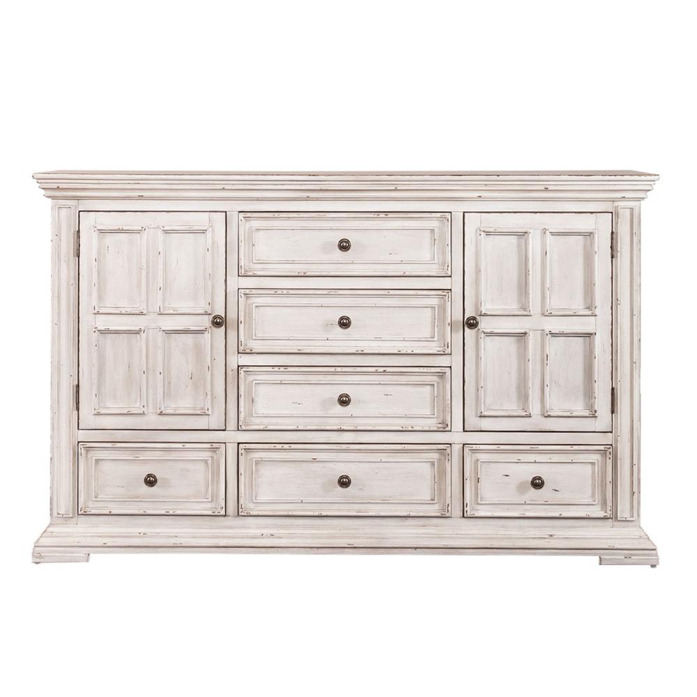 Big Valley 2 Door 6 Drawer Dresser in Whitestone w/ Heavy Distressing