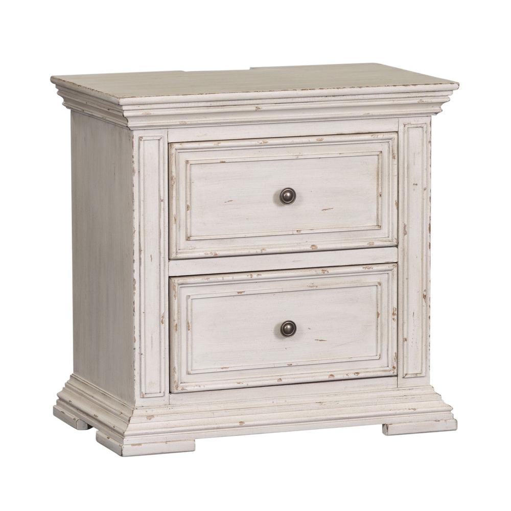 Big Valley Bedside Chest w/ Charging Station in Whitestone w/ Heavy Distressing