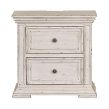 Big Valley Bedside Chest w/ Charging Station in Whitestone w/ Heavy Distressing