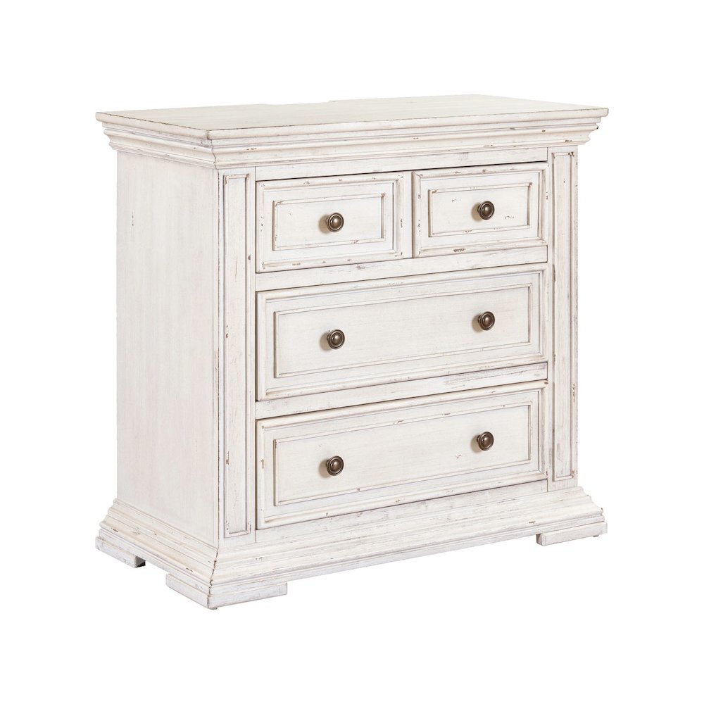 Big Valley Bedside Chest w/ Charging Station in Whitestone w/ Heavy Distressing