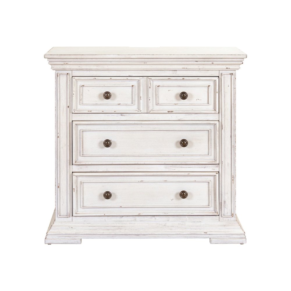 Big Valley Bedside Chest w/ Charging Station in Whitestone w/ Heavy Distressing
