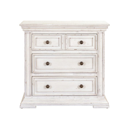 Big Valley Bedside Chest w/ Charging Station in Whitestone w/ Heavy Distressing