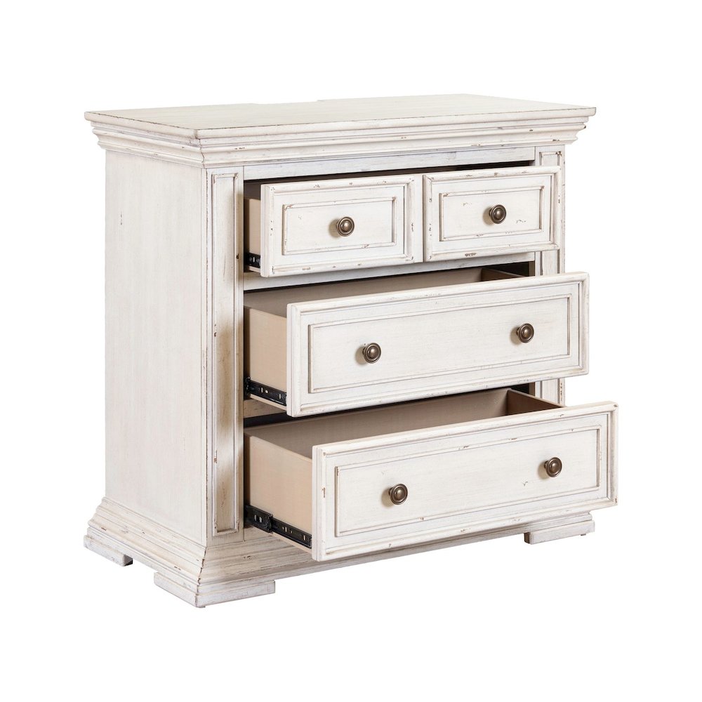 Big Valley Bedside Chest w/ Charging Station in Whitestone w/ Heavy Distressing