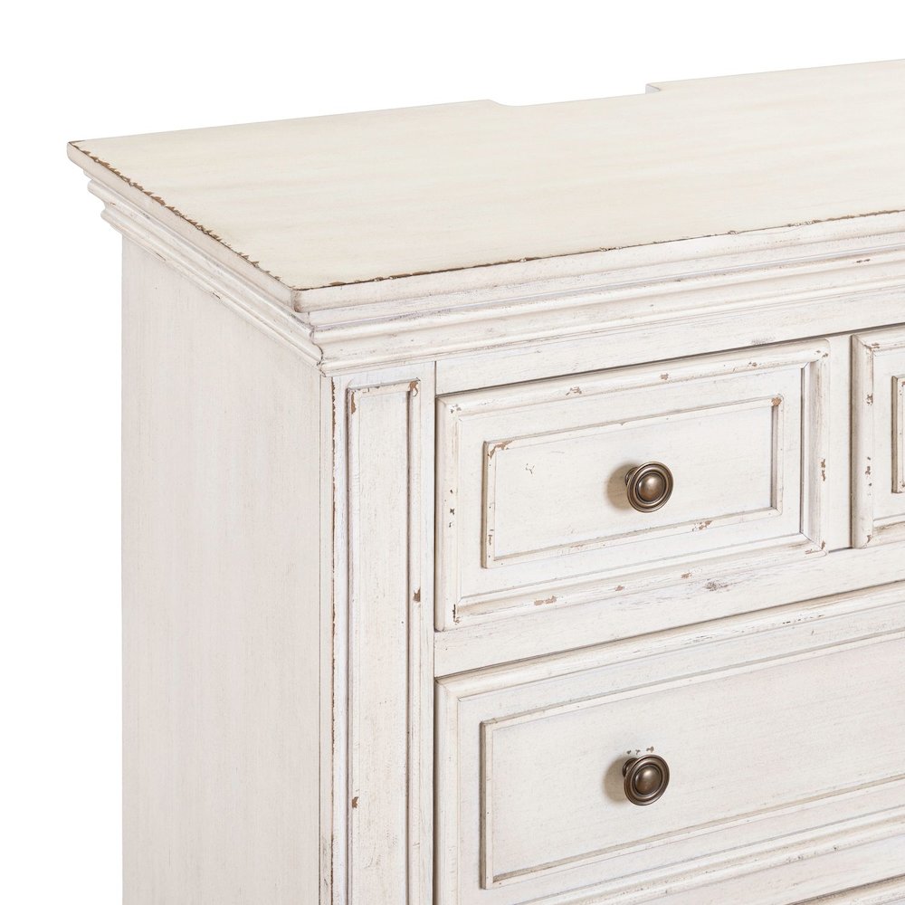 Big Valley Bedside Chest w/ Charging Station in Whitestone w/ Heavy Distressing
