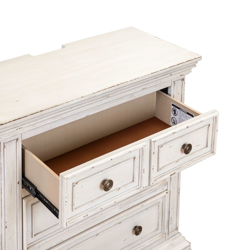 Big Valley Bedside Chest w/ Charging Station in Whitestone w/ Heavy Distressing