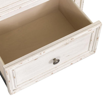 Big Valley Bedside Chest w/ Charging Station in Whitestone w/ Heavy Distressing