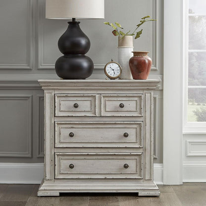 Big Valley Bedside Chest w/ Charging Station in Whitestone w/ Heavy Distressing