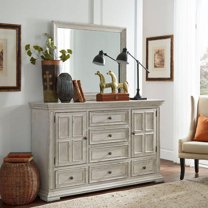Big Valley Dresser & Mirror in Whitestone w/ Heavy Distressing