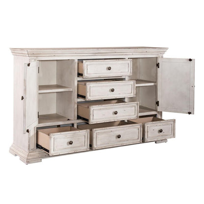 Big Valley Dresser & Mirror in Whitestone w/ Heavy Distressing