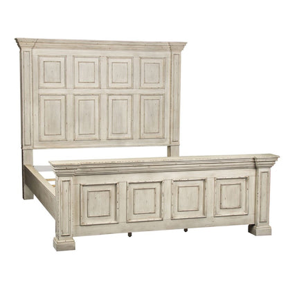 Big Valley King Panel Bed in Whitestone w/ Heavy Distressing