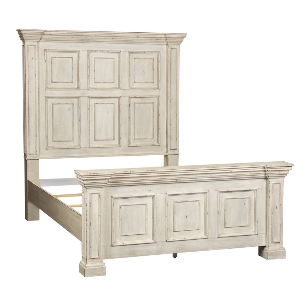 Big Valley Queen Panel Bed in Whitestone w/ Heavy Distressing