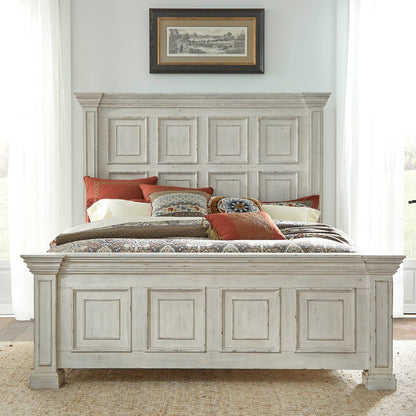 Big Valley Queen Panel Bed in Whitestone w/ Heavy Distressing