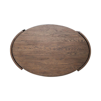 Warren Park Oval Cocktail Table - Coffee Brown Oak, Basket Weave Accent
