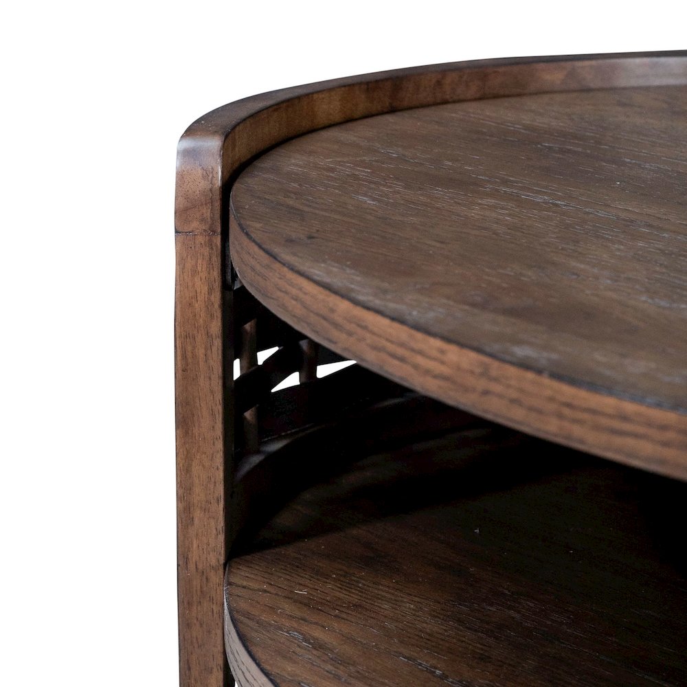 Warren Park Oval Cocktail Table - Coffee Brown Oak, Basket Weave Accent