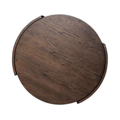 Warren Park Round Cocktail Table - Coffee Brown Oak, Basket Weave Accent