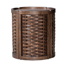 Warren Park Round End Table - Coffee Brown Oak, Basket Weave Accent