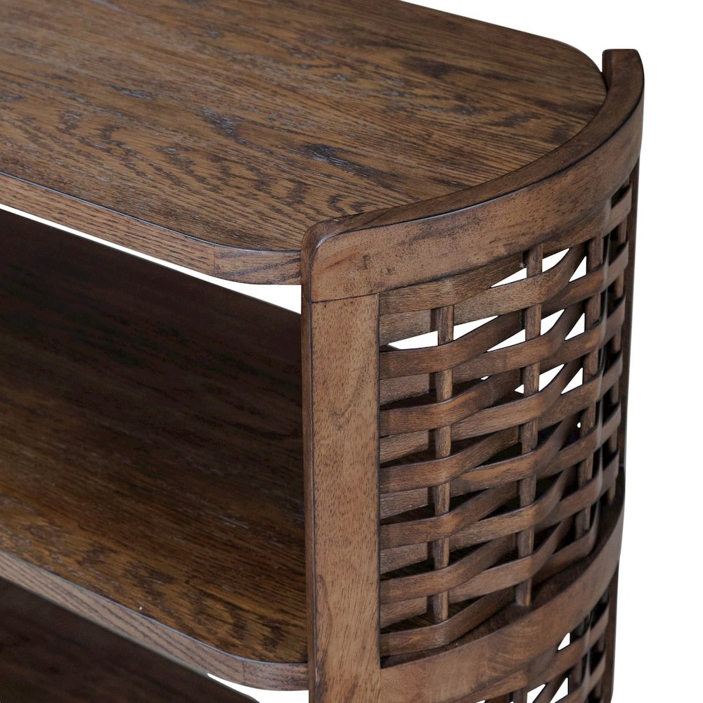 Warren Park Sofa Table - Coffee Brown Oak, Basket Weave Accent