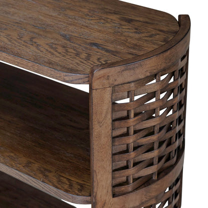 Warren Park Sofa Table - Coffee Brown Oak, Basket Weave Accent