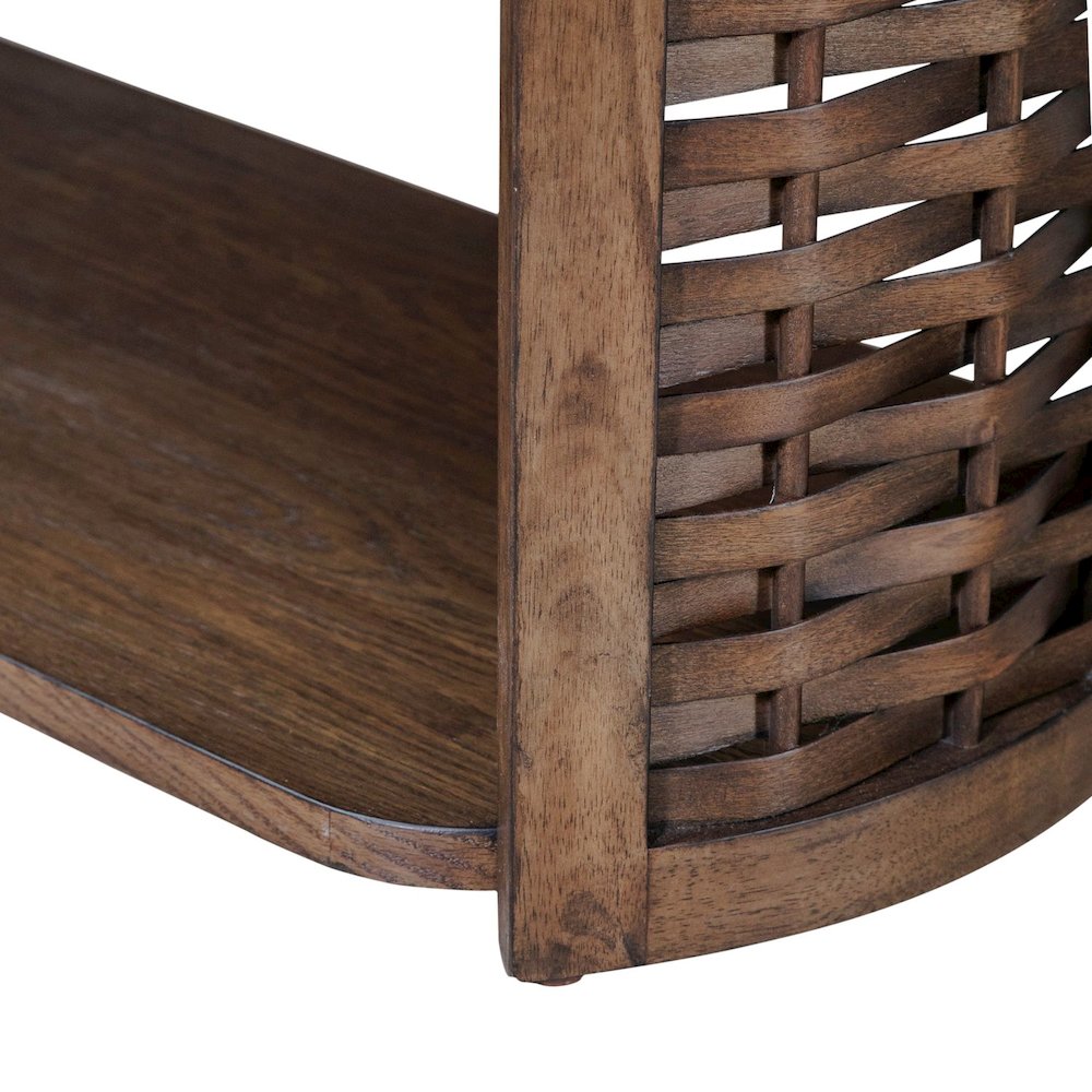 Warren Park Sofa Table - Coffee Brown Oak, Basket Weave Accent