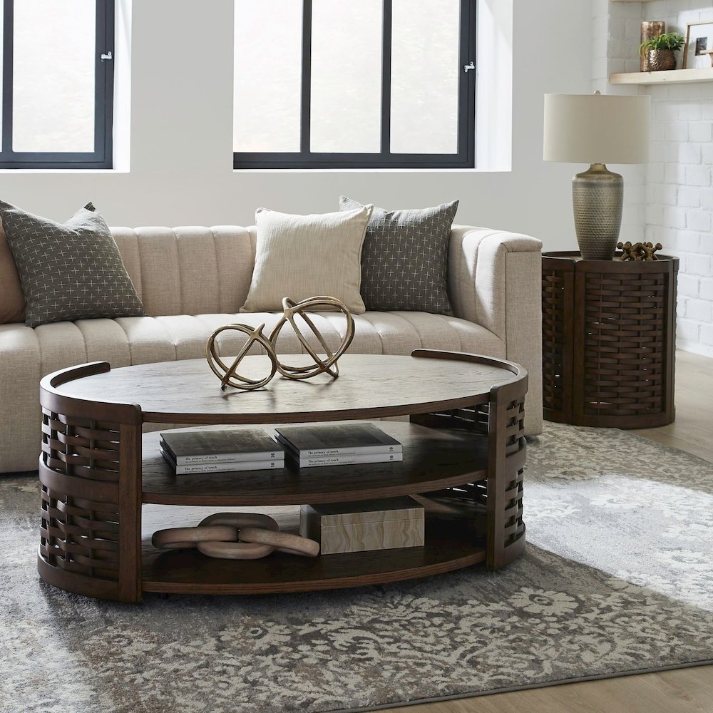 Warren Park 3 Piece Table Set - Oval Cocktail, 2 End Tables, Coffee Brown Oak