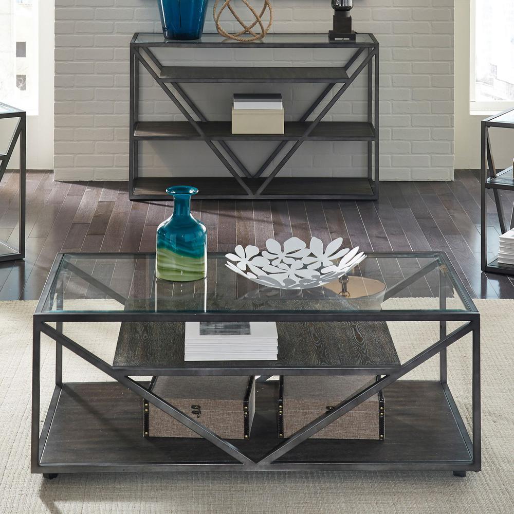 Arista Rectangular Cocktail Table in Cobblestone Brown w/ Gray Dusty Wax Hang-up