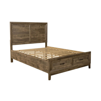 Ridgecrest Queen Storage Bed Frame with Footboard Drawers - Cobblestone Brown