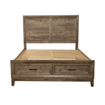 Ridgecrest Queen Storage Bed Frame with Footboard Drawers - Cobblestone Brown