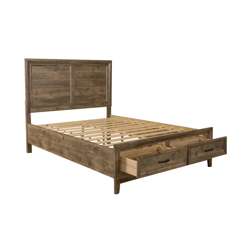 Ridgecrest Queen Storage Bed Frame with Footboard Drawers - Cobblestone Brown