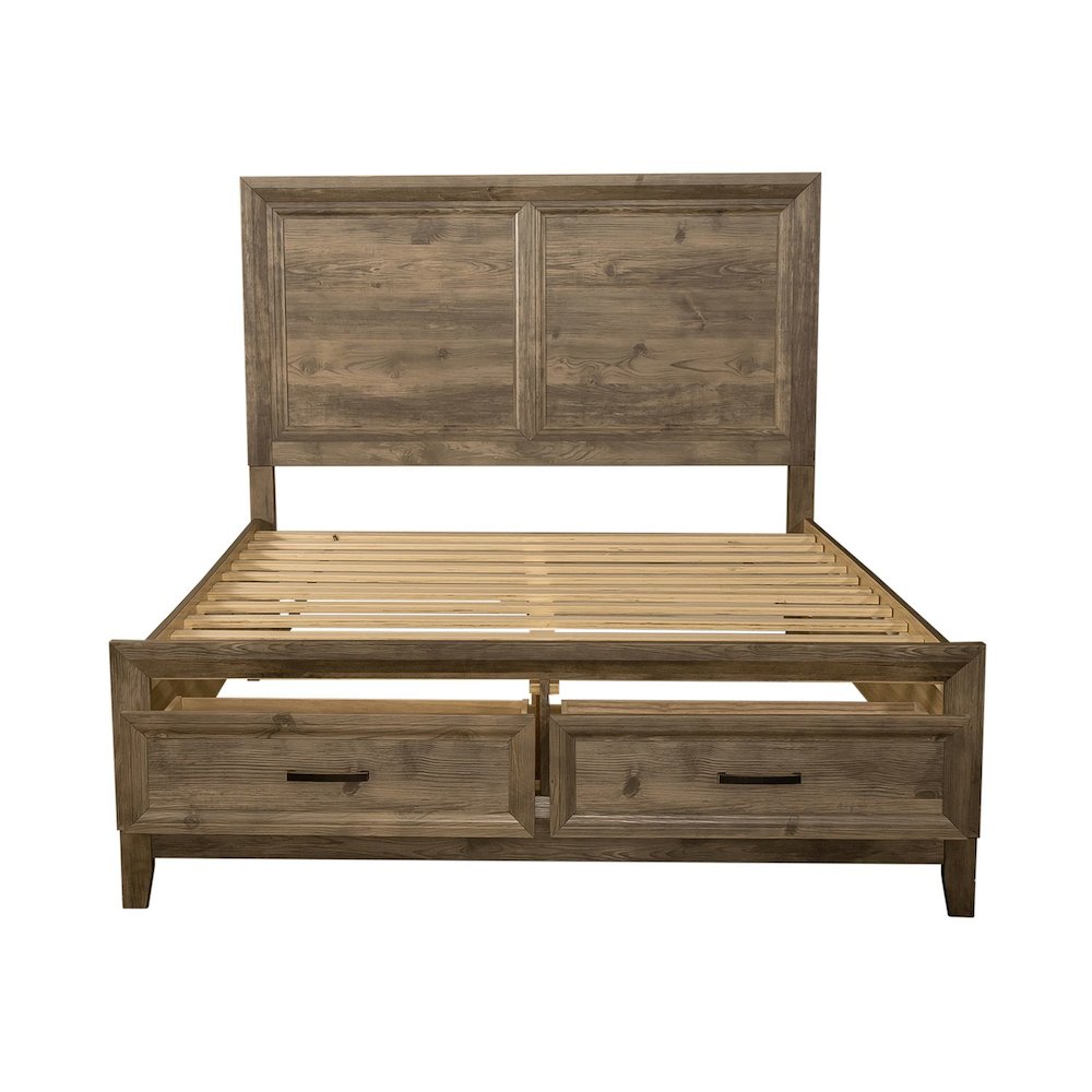 Ridgecrest Queen Storage Bed Frame with Footboard Drawers - Cobblestone Brown