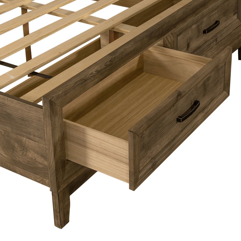 Ridgecrest Queen Storage Bed Frame with Footboard Drawers - Cobblestone Brown