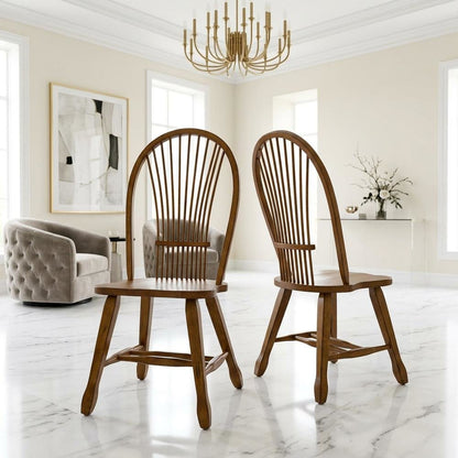 Oak Veneer Sheaf-Back Wood Dining Chairs, Brown, Set of 2