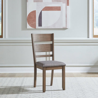 7 Pc Trestle Leaf Table Dining Room Set with 6 Slat Back Side Chairs - Sandstone