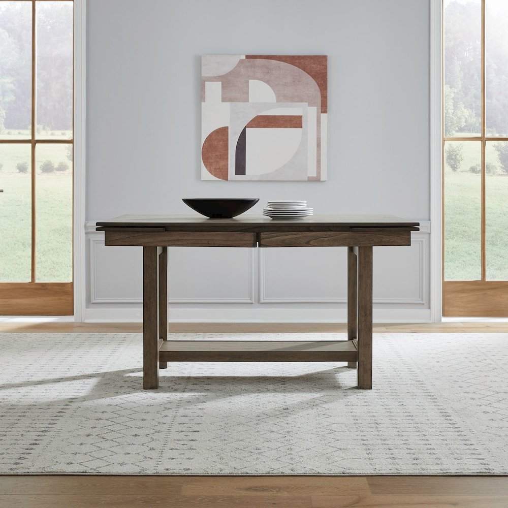6 Piece Trestle Leaf Table Dining Room Set with 4 Side Chairs, Bench - Sandstone