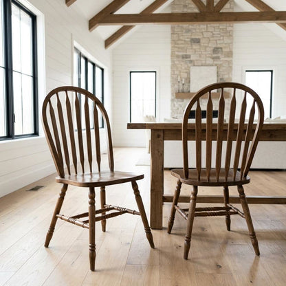 Solid Wood Windsor Dining Chairs, Spindle-Back Cottage Kitchen Seats, Set of 2