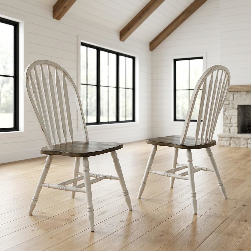 Rubberwood Solid Windsor Dining Chair, Kitchen Side Chair Set, Set of 2