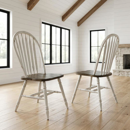 Rubberwood Solid Windsor Dining Chair, Kitchen Side Chair Set, Set of 2