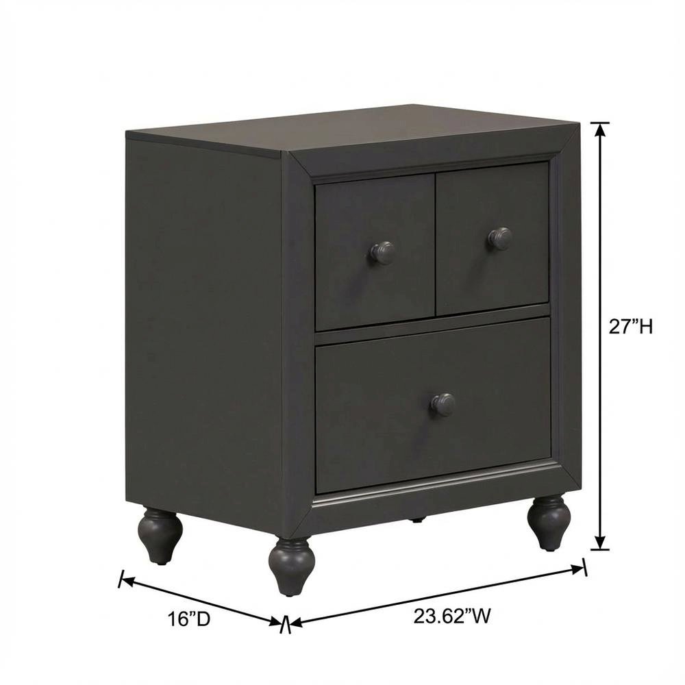 Dark Gray Nightstand with Melamine & Rubberwood Frame for Cozy Bedroom