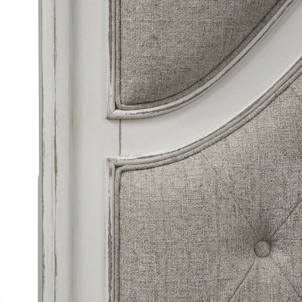 Antique White & Weathered Bark Upholstered Panel Headboard Solid Wood