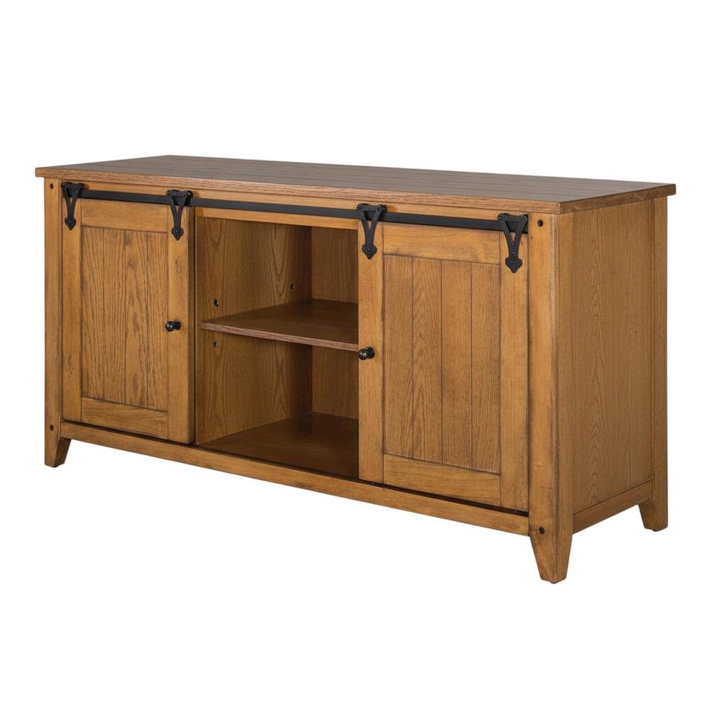 Rustic Oak TV Console with Solid and Manufactured Wood Construction