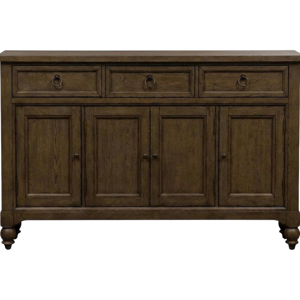 Solid Wood Farmhouse Buffet Cabinet with Drawers and Storage Cabinet, Brown