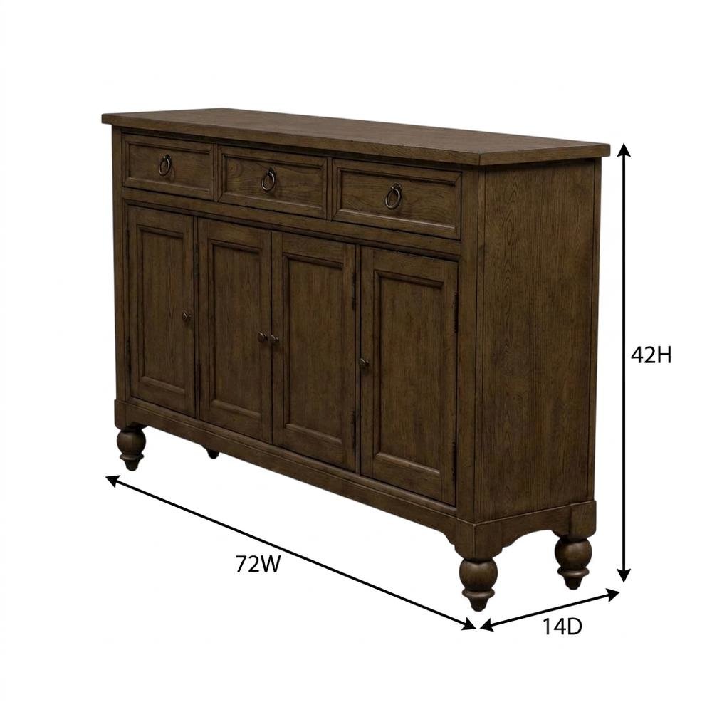 Solid Wood Farmhouse Buffet Cabinet with Drawers and Storage Cabinet, Brown
