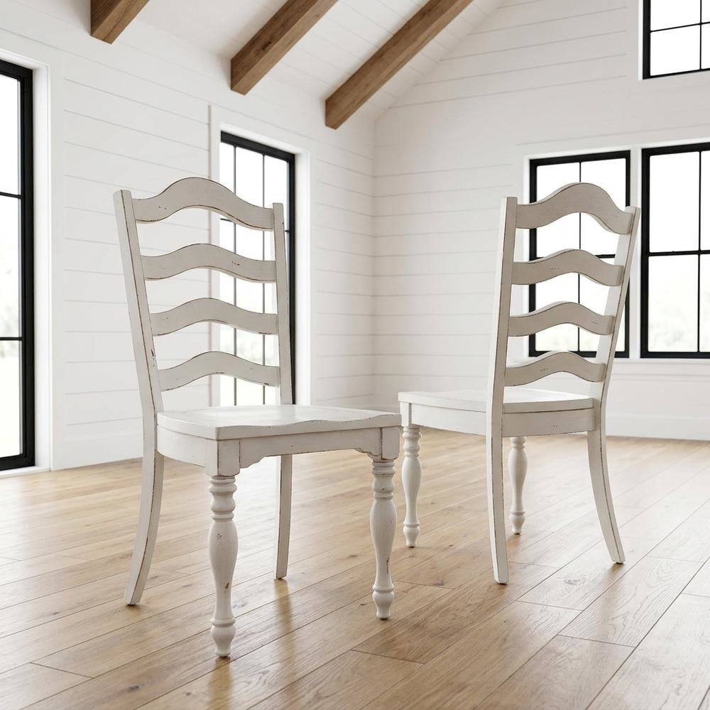 Solid Wood Ladder-Back Farmhouse Dining Chairs, White, Set of 2